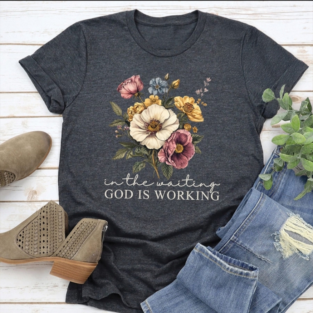 Love & Faith Floral In The Waiting God Is Working Graphic Tee L & XL Cottagecore - Picture 4 of 4